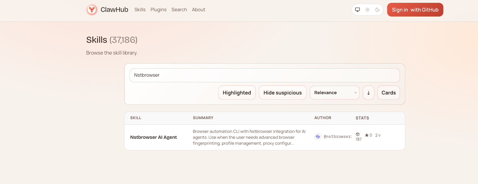 Search Nstbrowser AI Agent in Skills Store
